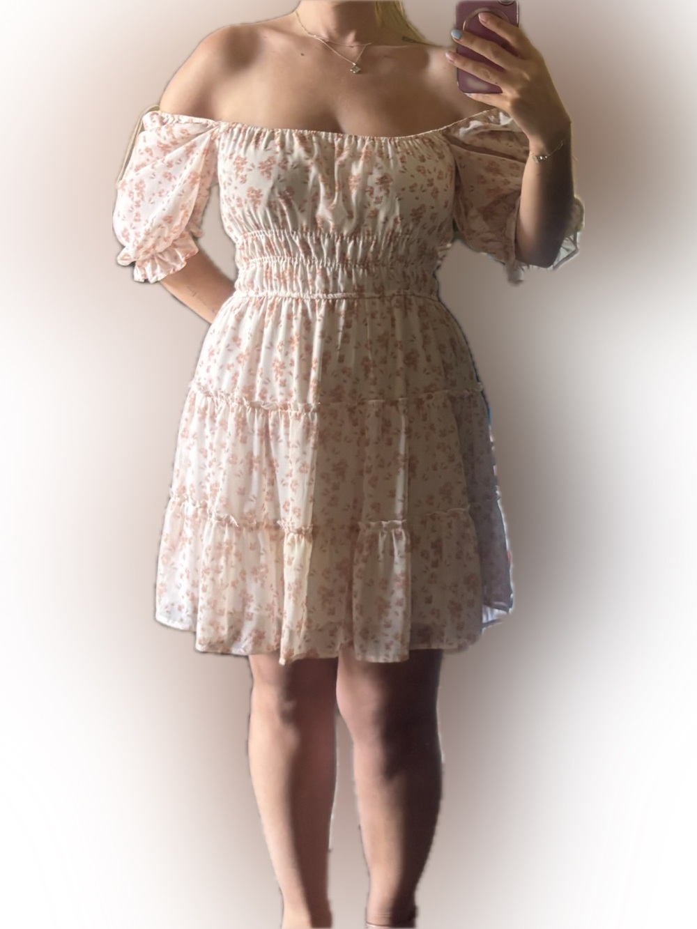 Trixxi Off-Shoulder Pink Floral Smocked Mini Dress